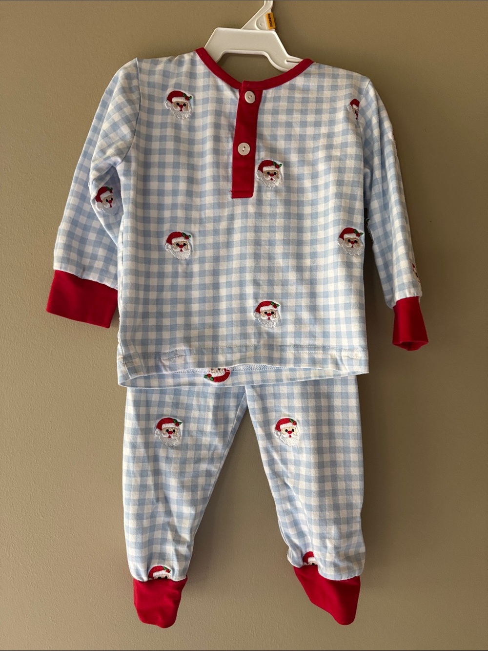 Kids Santa Check Pajama Set 12M from Smocked Flamingo Children’s Boutique